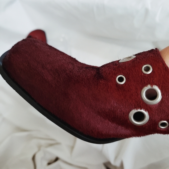 Burgundy Fur High Heel Mule Shoes - Picture 3 of 10